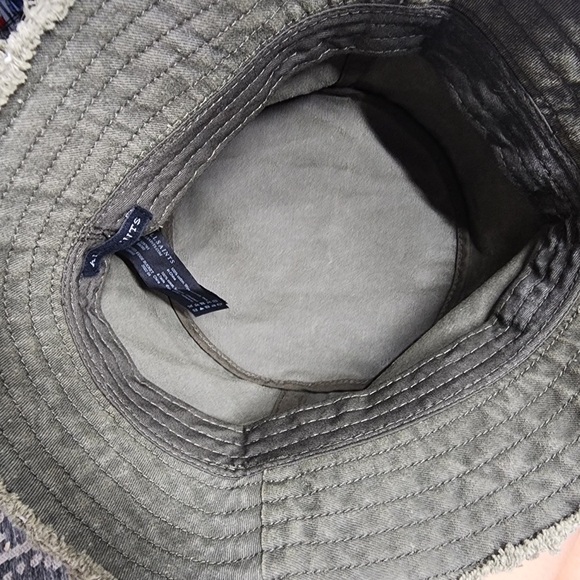 AllSaints Frayed Edge Bucket Hat Olive Green Spellout - Picture 4 of 5